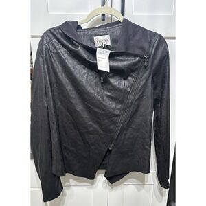 NEW VIGOSS Women's‎ Black Textured Moto Asymmetrical Zip Jacket NWT Small S